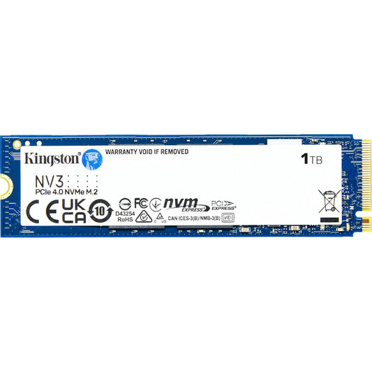 Kingston NV3 (SNV3S/1000G) 1TB NVMe SSD, M.2 Interface, PCIe Gen4, 2280, Read 6000 MB/s, Write 4000 MB/s, 3 Year Warranty