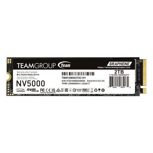 Team NV5000 (TM8FGM002T0C101) 2TB M.2 Interface, PCIe Gen4x4 with NVMe, 2280, Read 4500MB/s, Write 1900MB/s, 3 Year Warranty