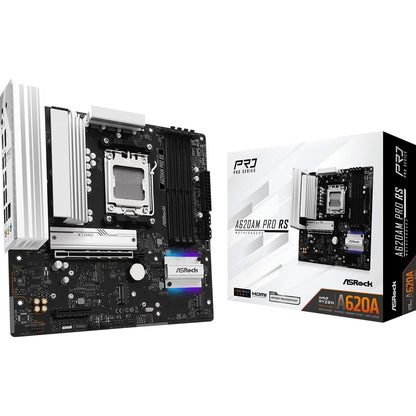 ASRock A620AM PRO RS AMD Socket AM5 Motherboard, 4x DDR5 Slots, 3x M.2 Socket, 2.5GbE LAN, 1x HDMI Port/ 1x DisplayPort 