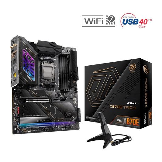 ASRock X870E TAICHI AMD AM5 Socket Motherboard, E-ATX, 4x DDR5 Slots, 4x M.2 Sockets, Fitted I/O Shield, 5GbE LAN, Wi-Fi 7, 1x HDMI Port / 2x USB-C (USB4)