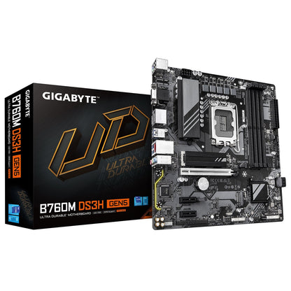 Gigabyte B760M DS3H GEN5 Intel Socket 1700 Motherboard, Micro ATX, 4x DDR5 Slots, 2x M.2 Sockets, 2.5GbE LAN, 1x D-Sub / 1x DisplayPort / 1x HDMI Port