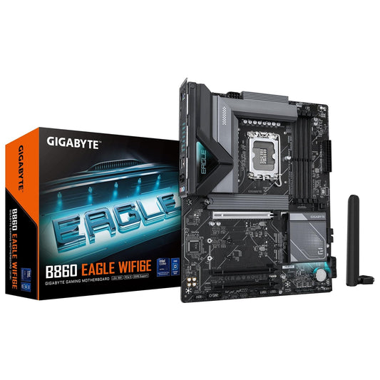 Gigabyte B860 EAGLE WIFI6E Intel 1851 Socket Motherboard, ATX, 4x DDR5 Slots, 3x M.2 Sockets, Fitted I/O Shield, 2.5GbE LAN, Wi-Fi 6E, 1x DisplayPort / 1x HDMI Port