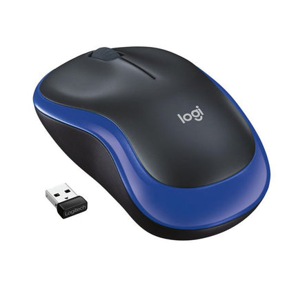Logitech M185 Wireless Mouse, 2.4GHz with USB Mini Receiver, 12-Month Battery Life, 1000 DPI Optical Tracking, Ambidextrous, Compatible with PC, Mac, Laptop, Black and Blue