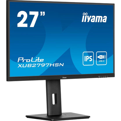 iiyama ProLite XUB2797HSN-B2 27 Inch Full HD IPS Monitor, Matte Black, USB-C Dock, RJ45, 100 Hz, 1x HDMI, 1x DisplayPort, 4x USB Hub, Speakers, Height Adjust, Pivot, VESA