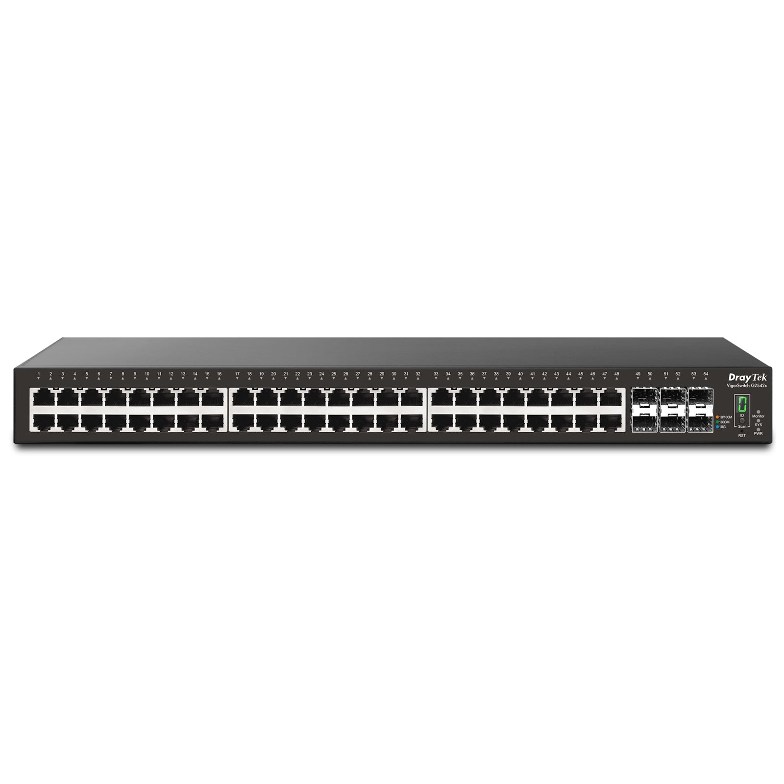 Draytek VSP2542X-K 54 Port switch with 48 PoE+ RJ-45 LAN ports, 6 10Gbpe SFP+, 400W PoE budget, and L2+ management, 2 Year Warranty
