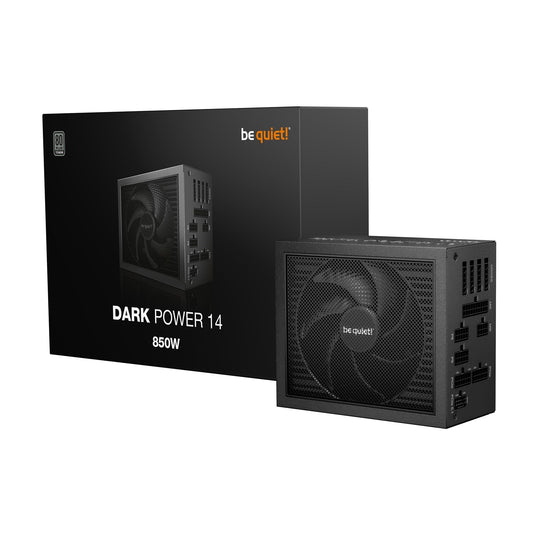 be quiet! DARK POWER 14, 1200W, 80 PLUS certified and Cybenetics efficiency, ATX 3.1 compliant, PCIe 5.1 compatible, backed by a 10-year manufacturer's warranty.