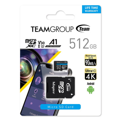 Tarjeta Flash Micro SDXC UHS-1 de 512 GB Team Elite A1 con adaptador (para Android y 4K)